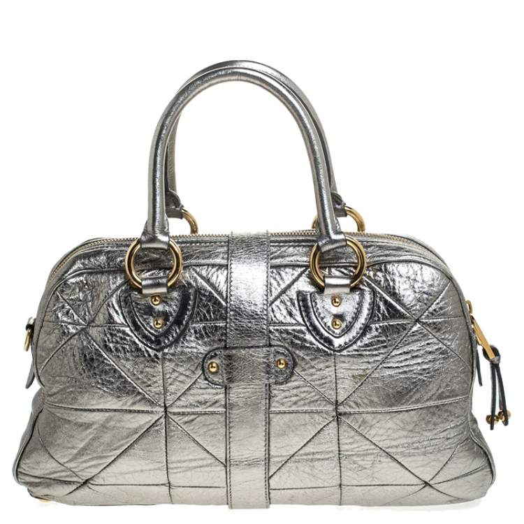 Pre Owned Marc Jacobs Grey Metallic Leather Double Zip Pocket Satchel