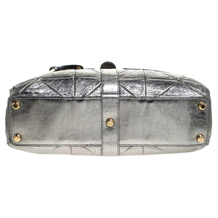 Pre Owned Marc Jacobs Grey Metallic Leather Double Zip Pocket Satchel