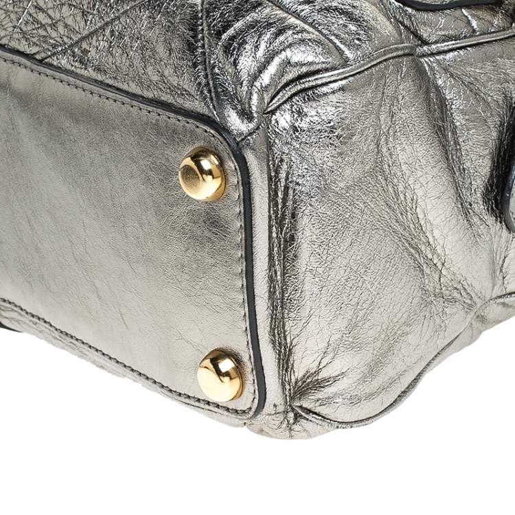 Pre Owned Marc Jacobs Grey Metallic Leather Double Zip Pocket Satchel