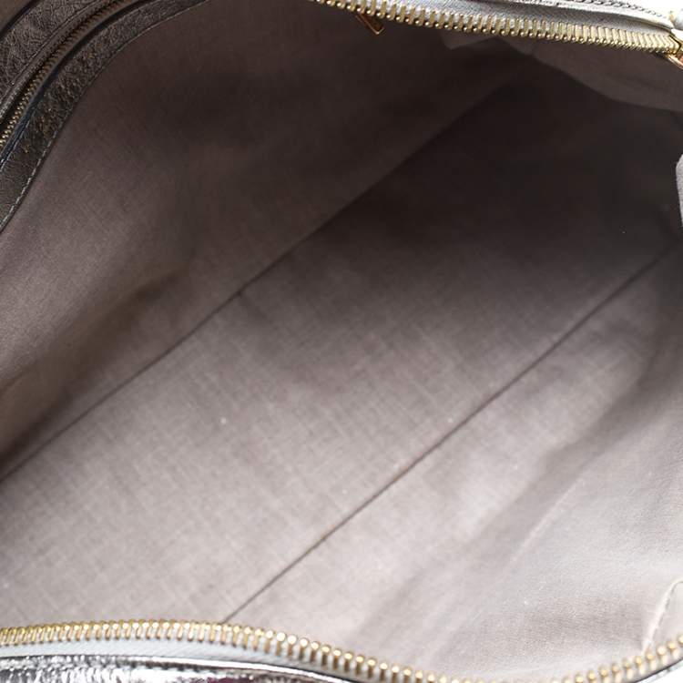Pre Owned Marc Jacobs Grey Metallic Leather Double Zip Pocket Satchel