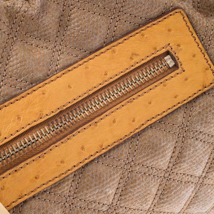 Pre Owned Marc Jacobs Light Brown/Mustard Quilted Coated Fabric and Ostrich Stam Satchel
