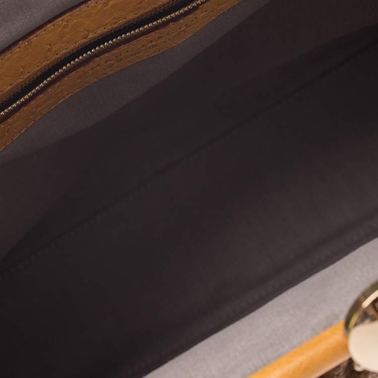 Pre Owned Marc Jacobs Light Brown/Mustard Quilted Coated Fabric and Ostrich Stam Satchel