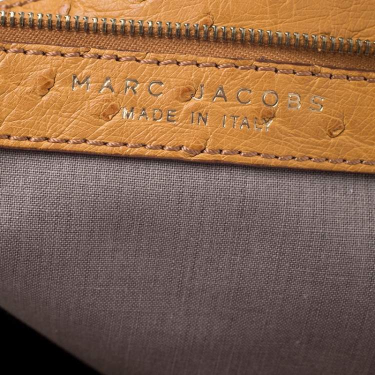 Pre Owned Marc Jacobs Light Brown/Mustard Quilted Coated Fabric and Ostrich Stam Satchel