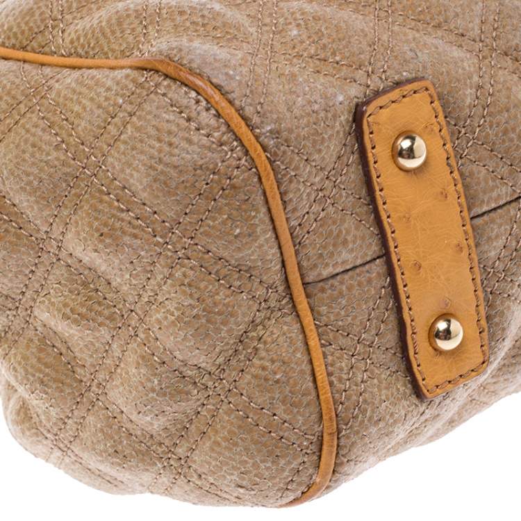 Pre Owned Marc Jacobs Light Brown/Mustard Quilted Coated Fabric and Ostrich Stam Satchel