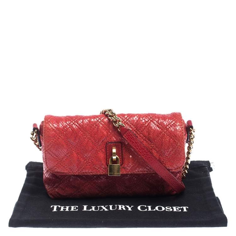 Pre Owned Marc Jacobs Red Quilted Leather Flap Padlock Shoulder Bag