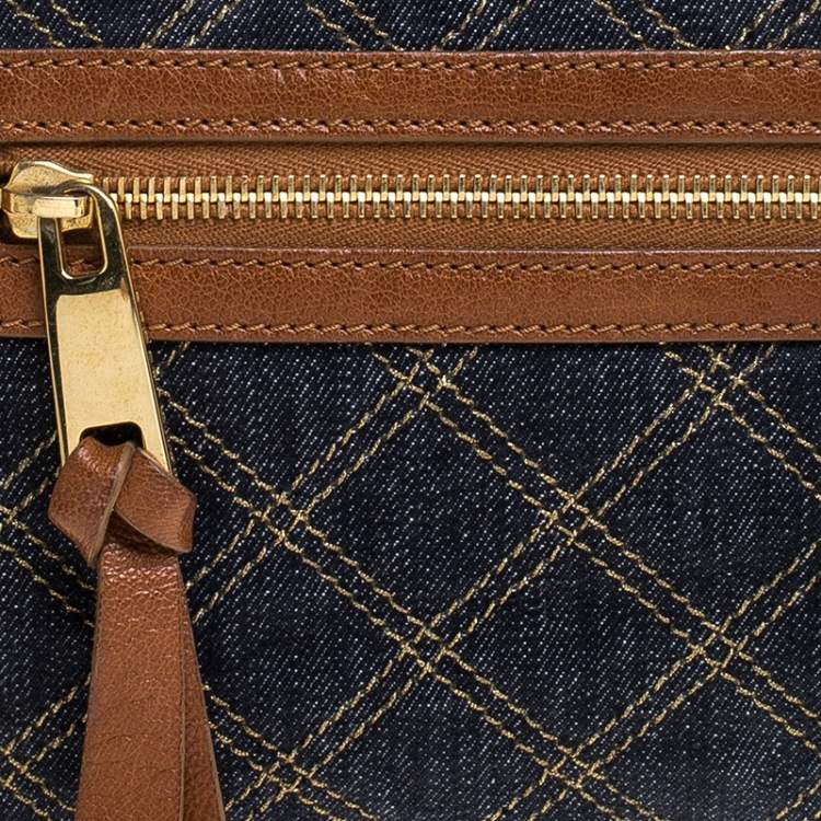 Pre Owned Marc Jacobs Blue/Tan Quilted Denim Mini Stam Satchel