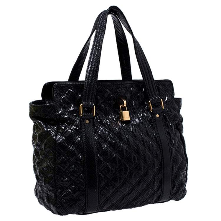 Pre Owned Marc Jacobs Black Quilted Snakeskin Embossed Coated Canvas Tote