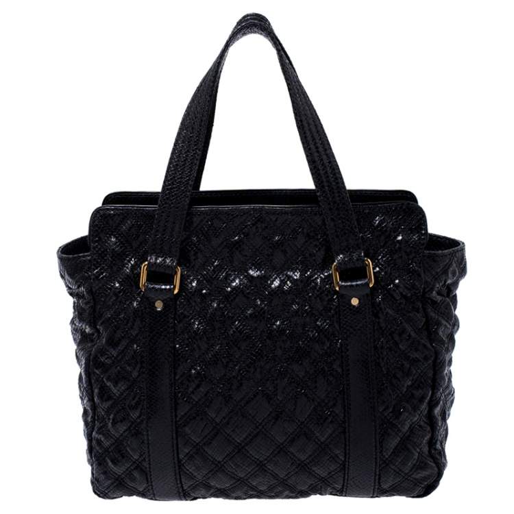 Pre Owned Marc Jacobs Black Quilted Snakeskin Embossed Coated Canvas Tote