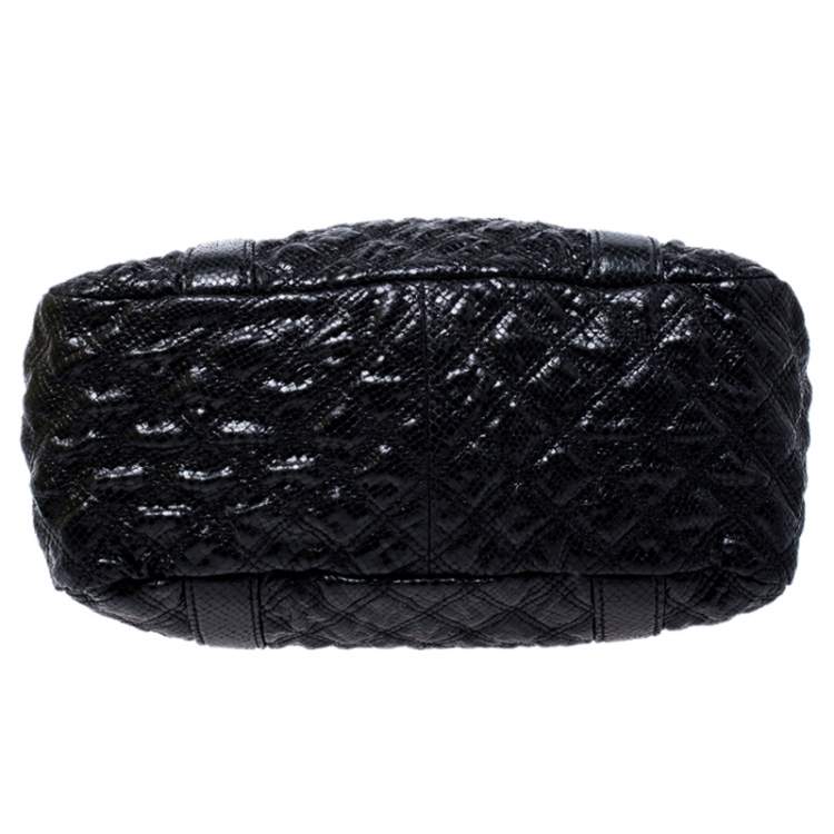Pre Owned Marc Jacobs Black Quilted Snakeskin Embossed Coated Canvas Tote