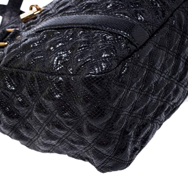 Pre Owned Marc Jacobs Black Quilted Snakeskin Embossed Coated Canvas Tote