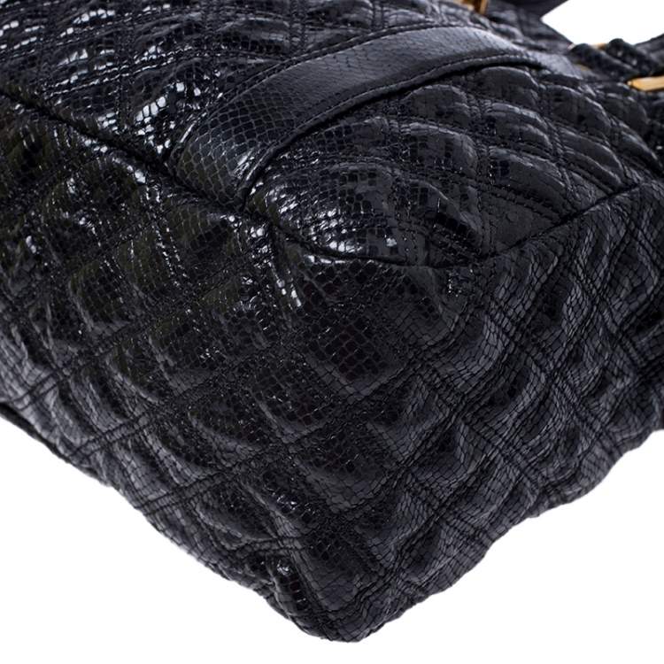Pre Owned Marc Jacobs Black Quilted Snakeskin Embossed Coated Canvas Tote