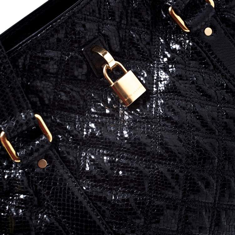 Pre Owned Marc Jacobs Black Quilted Snakeskin Embossed Coated Canvas Tote