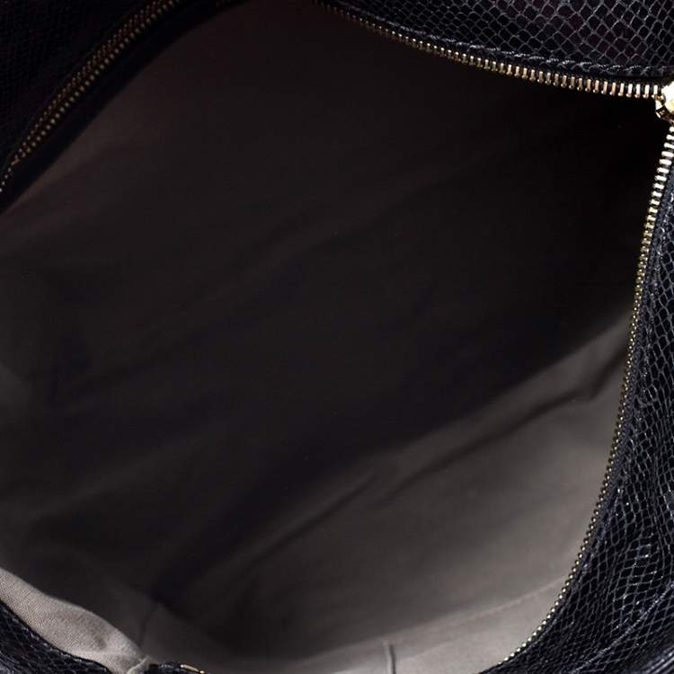 Pre Owned Marc Jacobs Black Quilted Snakeskin Embossed Coated Canvas Tote
