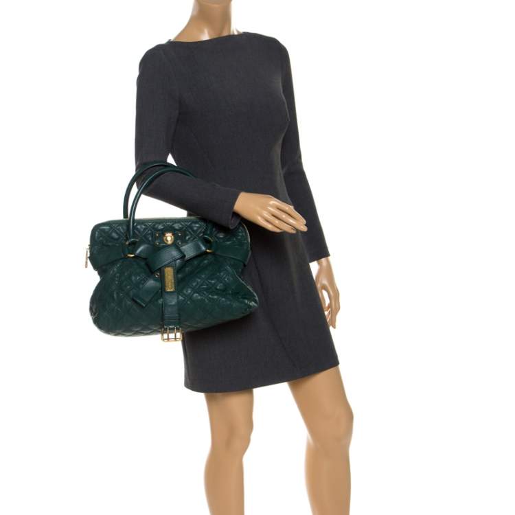 Pre Owned Marc Jacobs Dark Green Quilted Leather Bruna Belted Tote