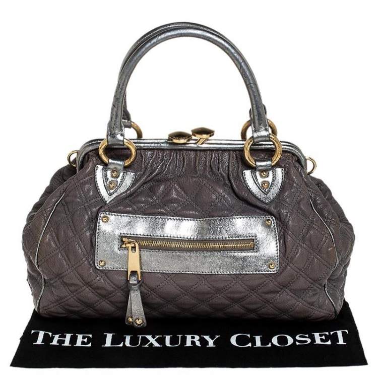 Pre Owned Marc Jacobs Grey/Silver Quilted Leather Stam Shoulder Bag