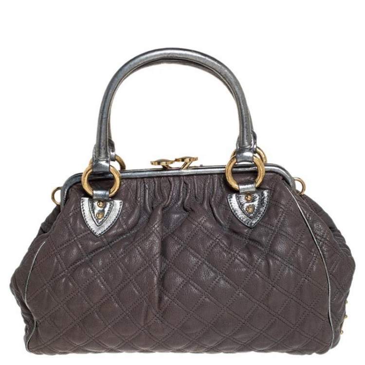 Pre Owned Marc Jacobs Grey/Silver Quilted Leather Stam Shoulder Bag