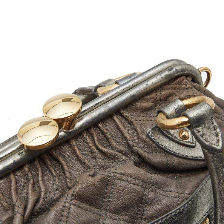 Pre Owned Marc Jacobs Grey/Silver Quilted Leather Stam Shoulder Bag