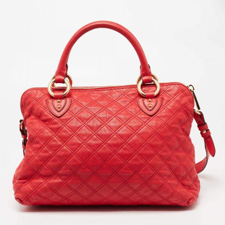 Pre Owned Marc Jacobs Coral Red Quilted Leather Rio Satchel