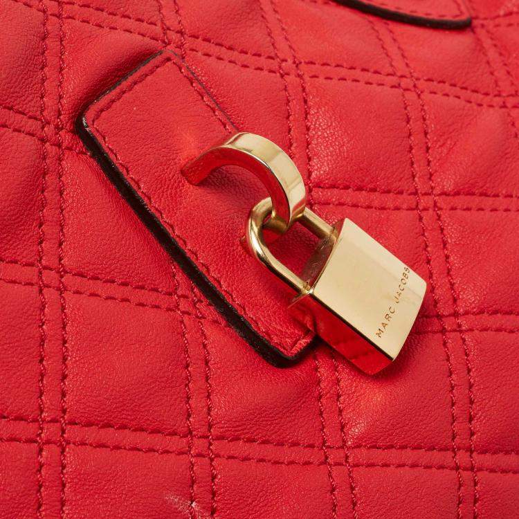 Pre Owned Marc Jacobs Coral Red Quilted Leather Rio Satchel