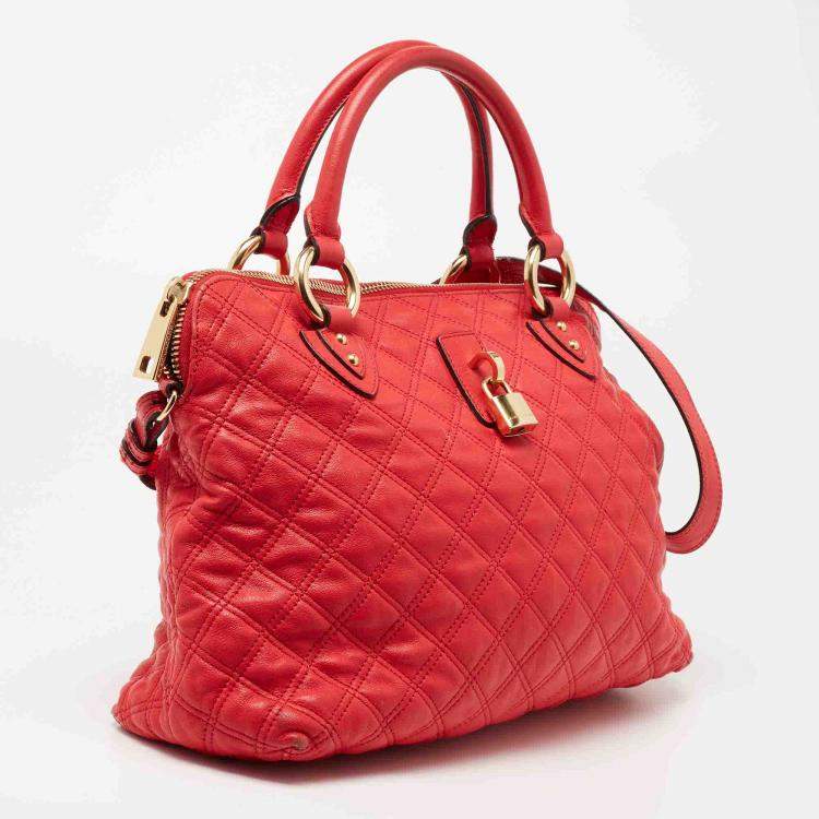 Pre Owned Marc Jacobs Coral Red Quilted Leather Rio Satchel