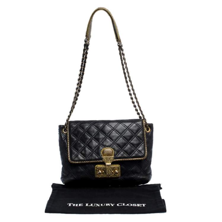 Pre Owned Marc Jacobs Navy Blue Quilted Leather Flap Crossbody Bag