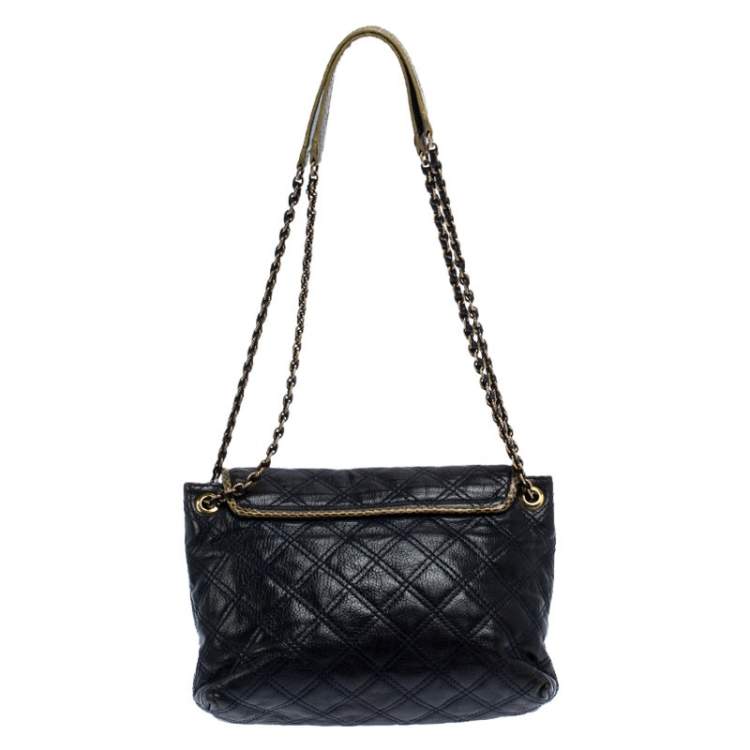 Pre Owned Marc Jacobs Navy Blue Quilted Leather Flap Crossbody Bag