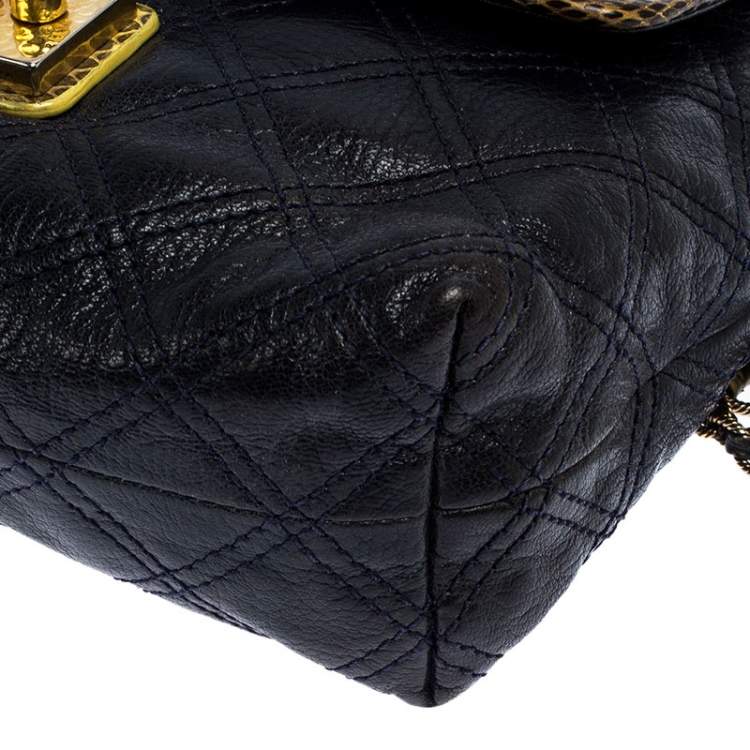 Pre Owned Marc Jacobs Navy Blue Quilted Leather Flap Crossbody Bag