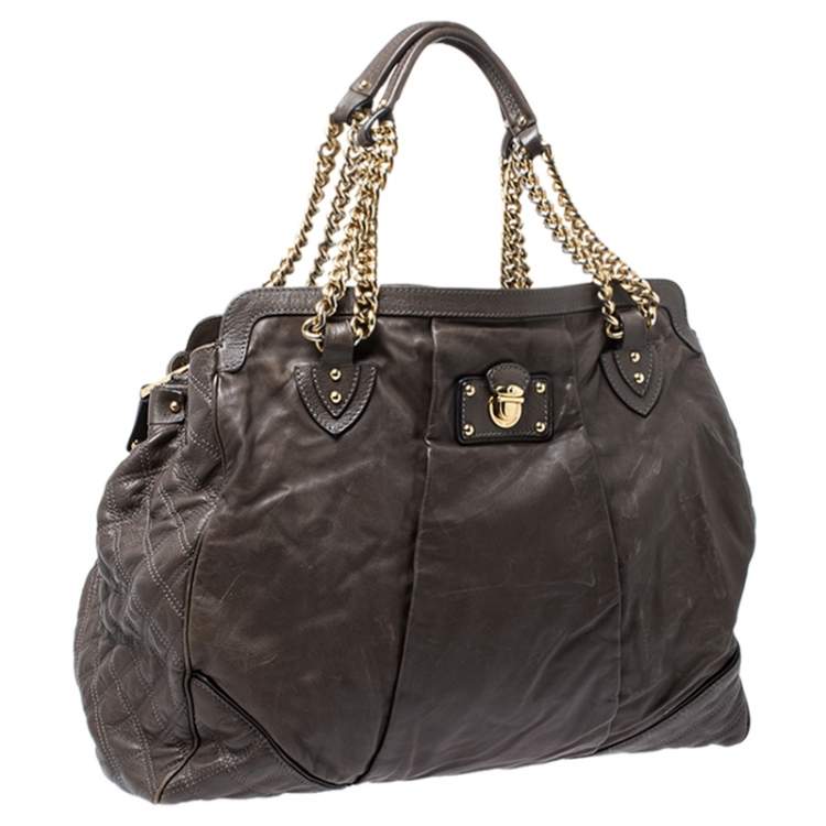 Pre Owned Marc Jacobs Khaki Mix Quilted Leather Classic East-West Tote 