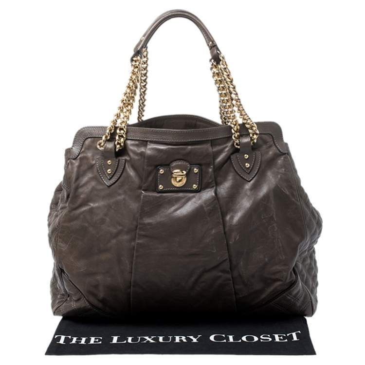 Pre Owned Marc Jacobs Khaki Mix Quilted Leather Classic East-West Tote 