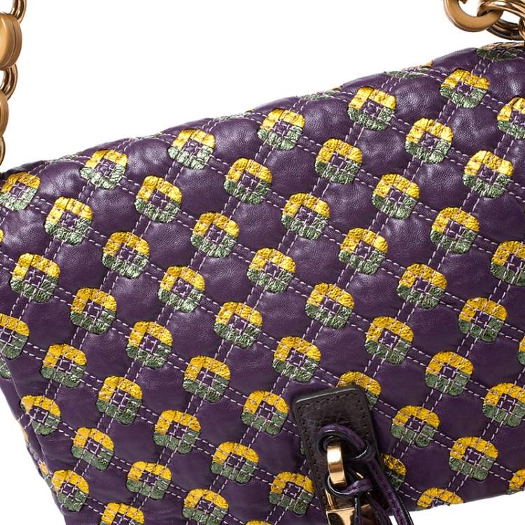 Pre Owned Marc Jacobs Purple Printed Leather Misfit Flap Shoulder Bag