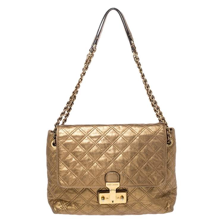 Luxury Gold Genuine Leather Quilted Handbag Leather Handbag 