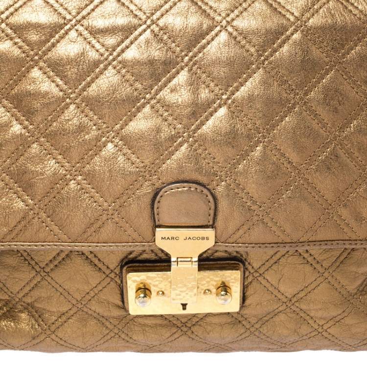 Pre Owned Marc Jacobs Metallic Gold Quilted Leather Flap Shoulder Bag