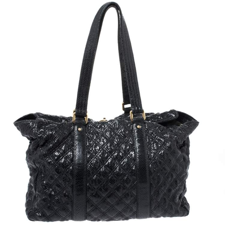 Pre Owned Marc Jacobs Black Quilted Snakeskin Embossed Leather Tote