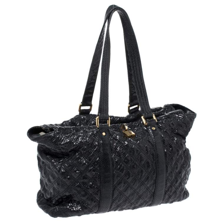 Pre Owned Marc Jacobs Black Quilted Snakeskin Embossed Leather Tote