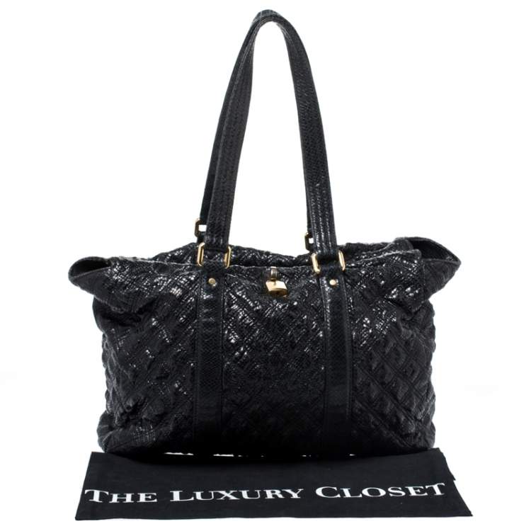 Pre Owned Marc Jacobs Black Quilted Snakeskin Embossed Leather Tote