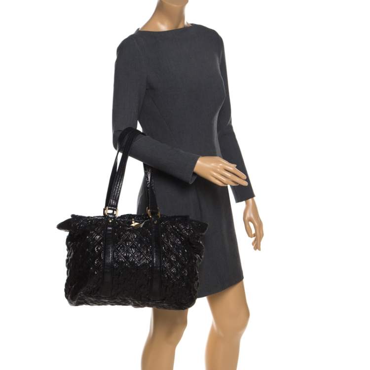 Pre Owned Marc Jacobs Black Quilted Snakeskin Embossed Leather Tote
