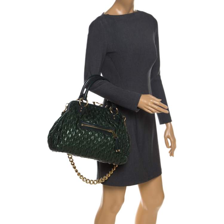 Pre Owned Marc Jacobs Metallic Green Quilted Leather Stam Shoulder Bag
