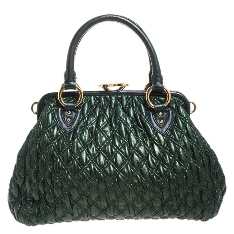 Pre Owned Marc Jacobs Metallic Green Quilted Leather Stam Shoulder Bag