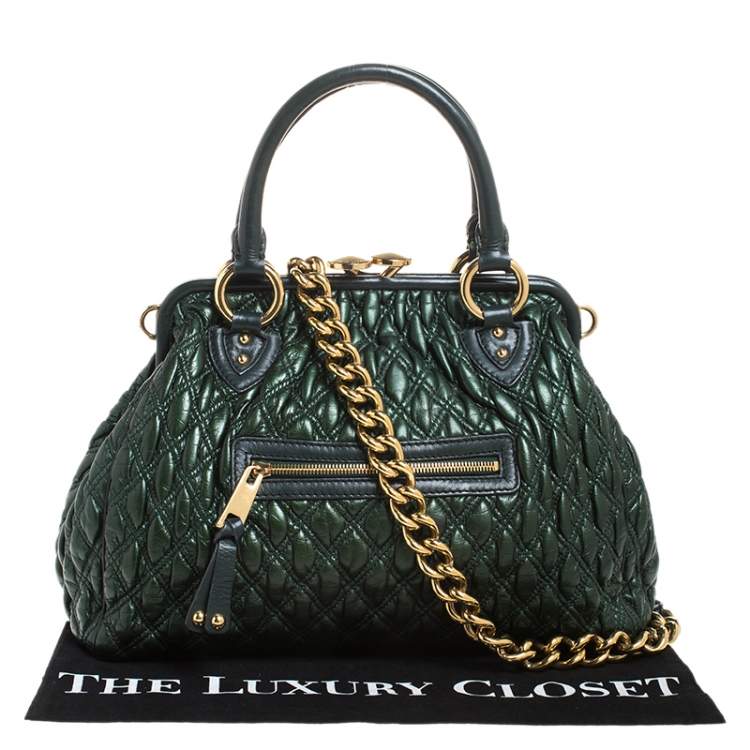 Pre Owned Marc Jacobs Metallic Green Quilted Leather Stam Shoulder Bag