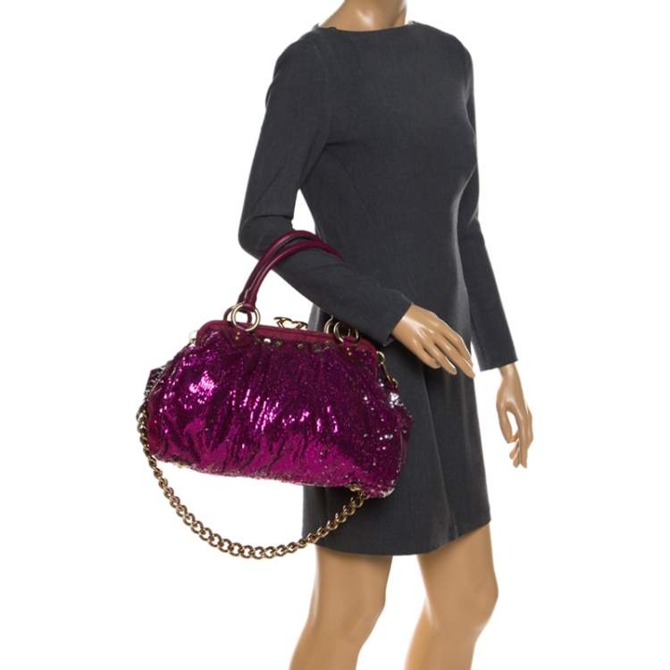 Pre Owned Marc Jacobs Fuchsia Sequins New York Rocker Stam Shoulder Bag