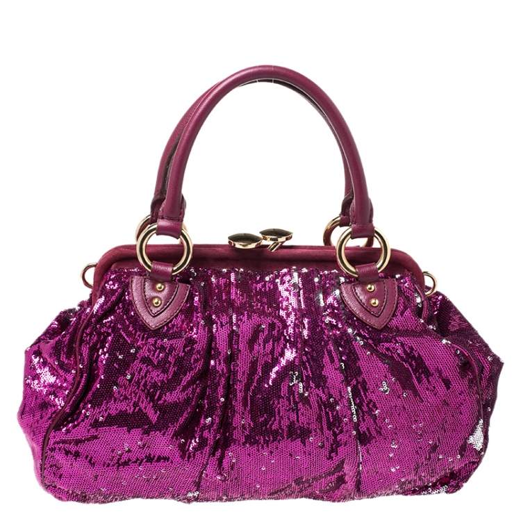 Pre Owned Marc Jacobs Fuchsia Sequins New York Rocker Stam Shoulder Bag