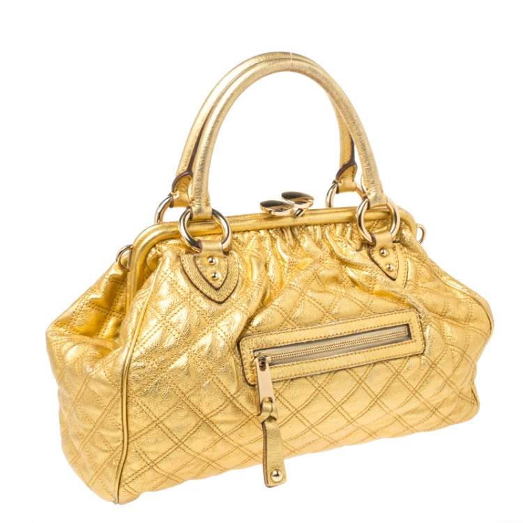 Pre Owned Marc Jacobs Metallic Gold Leather Stam Satchel