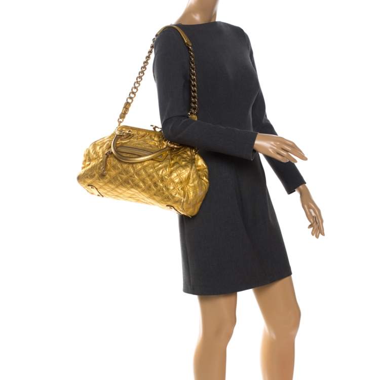 Pre Owned Marc Jacobs Metallic Gold Leather Stam Satchel