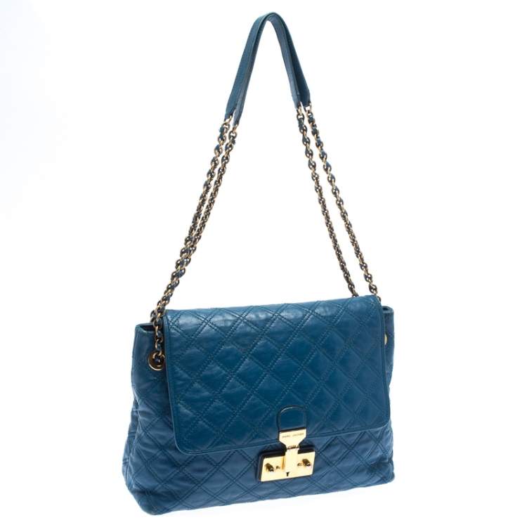 Pre Owned Marc Jacobs Blue Quilted Leather Large Baroque Single Shoulder Bag