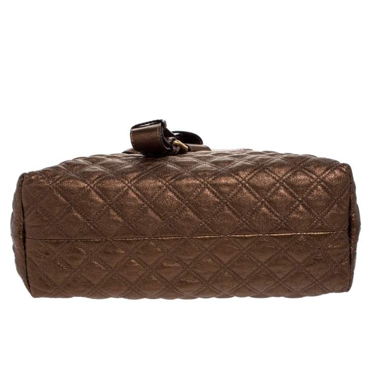 Pre Owned Marc Jacobs Metallic Bronze Quilted Leather Bruna Bow Satchel