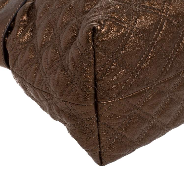 Pre Owned Marc Jacobs Metallic Bronze Quilted Leather Bruna Bow Satchel