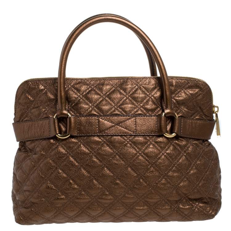 Pre Owned Marc Jacobs Metallic Bronze Quilted Leather Bruna Bow Satchel