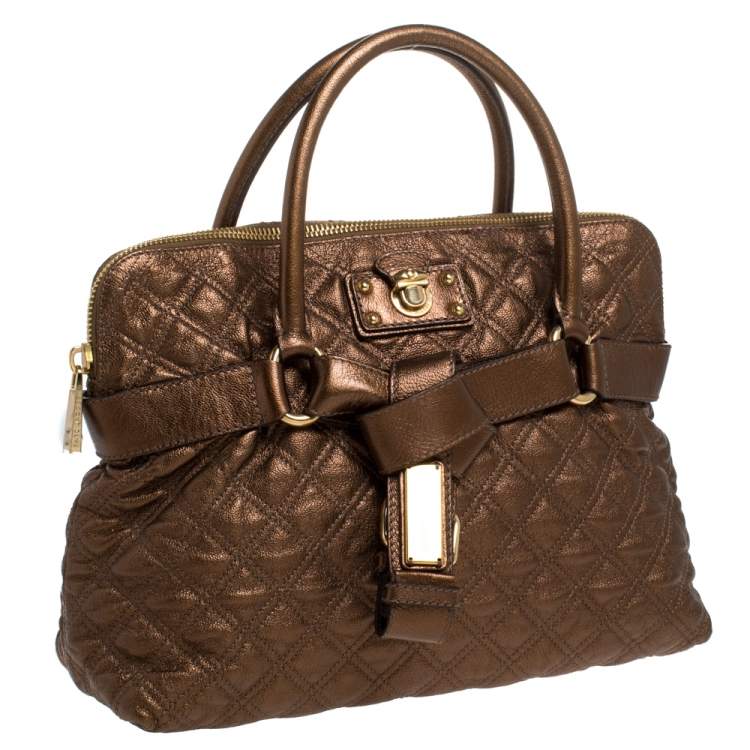 Pre Owned Marc Jacobs Metallic Bronze Quilted Leather Bruna Bow Satchel