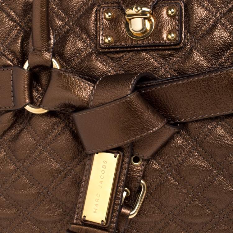 Pre Owned Marc Jacobs Metallic Bronze Quilted Leather Bruna Bow Satchel