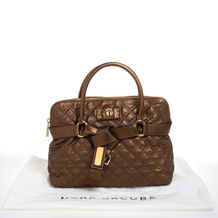 Pre Owned Marc Jacobs Metallic Bronze Quilted Leather Bruna Bow Satchel